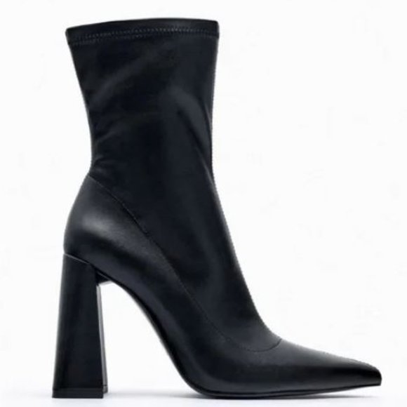 Zara Shoes - ZARA Black Geometric Pointed Toe High Heel Ankle Boot Size 39 or 8.5